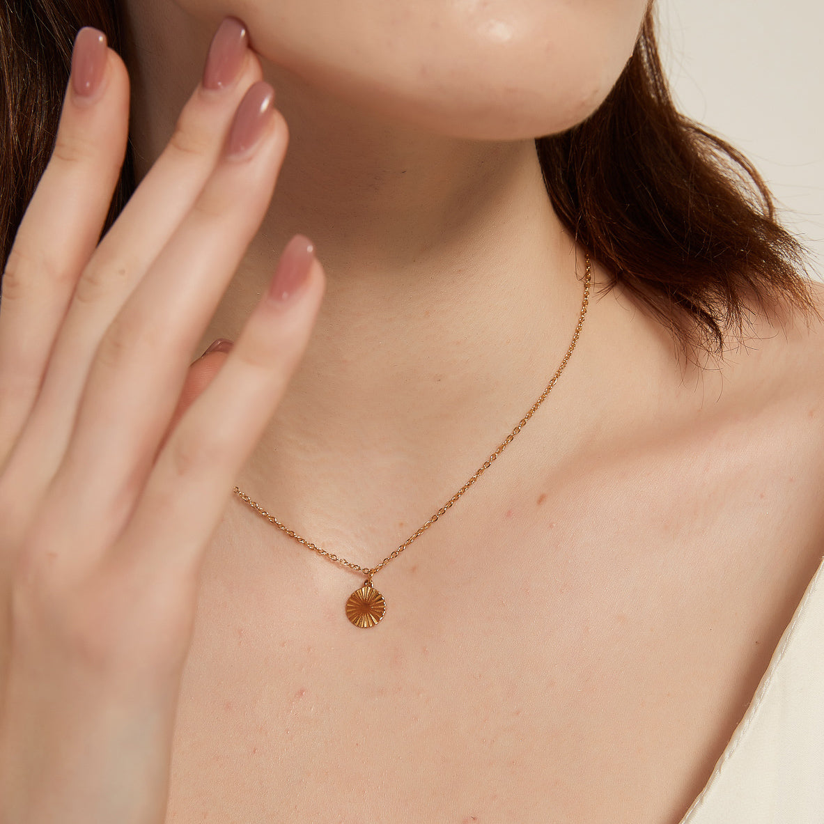 Maggie gold sunburst radiant disc pendant necklace