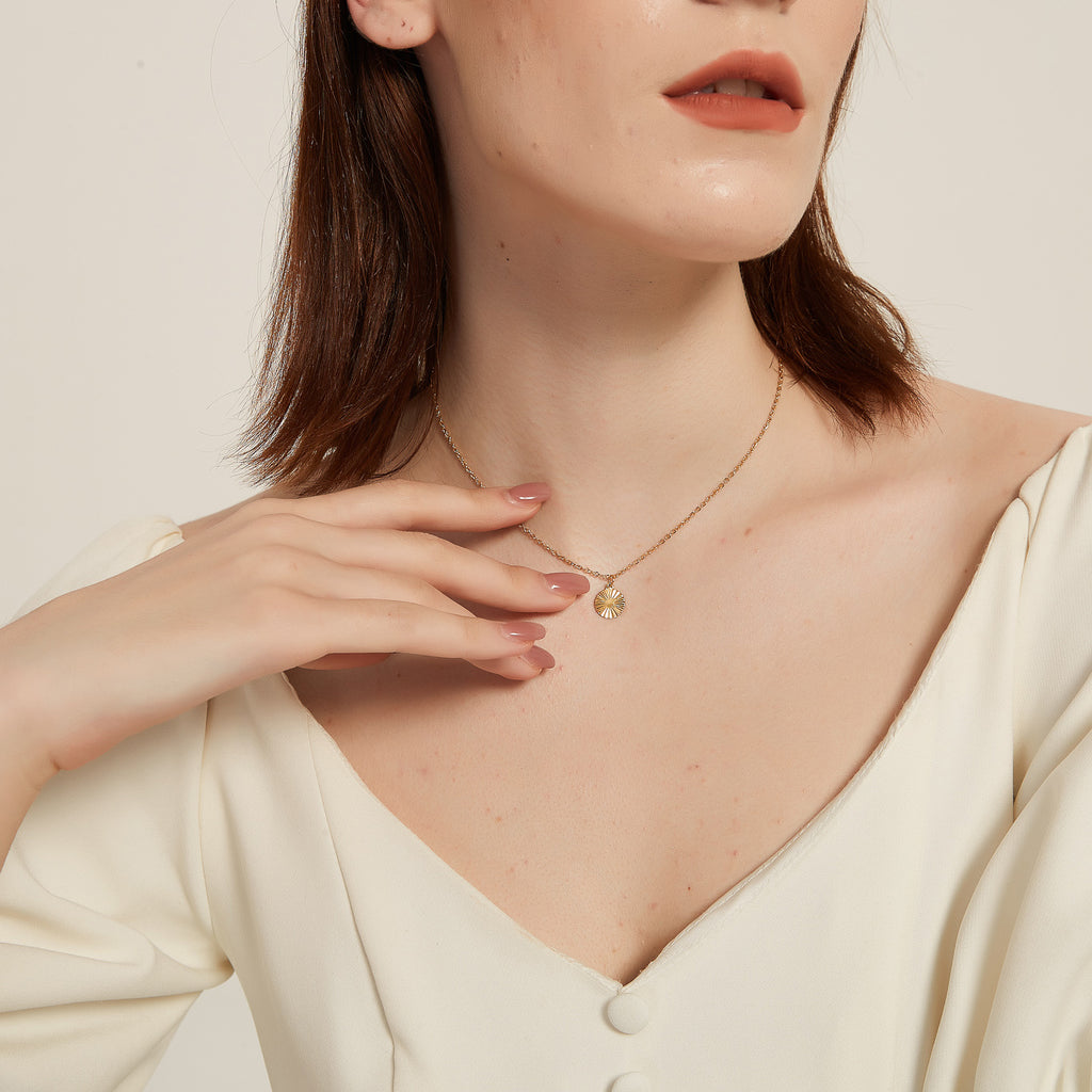Maggie gold sunburst radiant disc pendant necklace