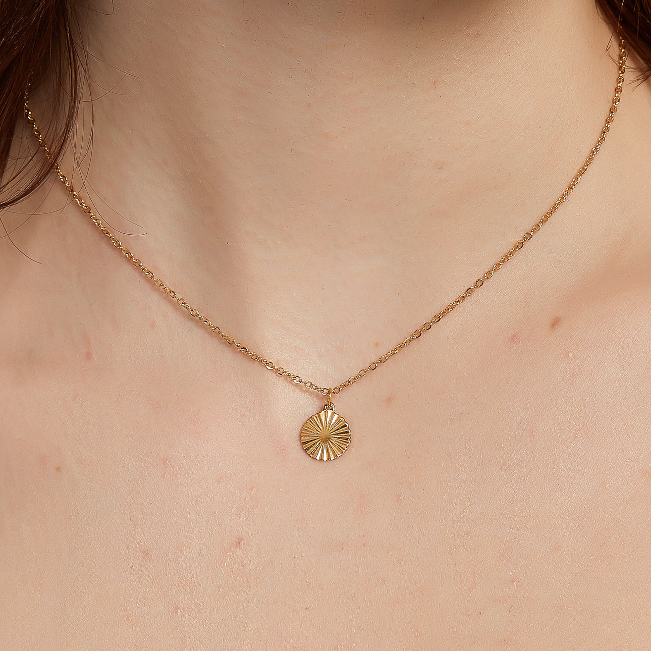 Maggie gold sunburst radiant disc pendant necklace