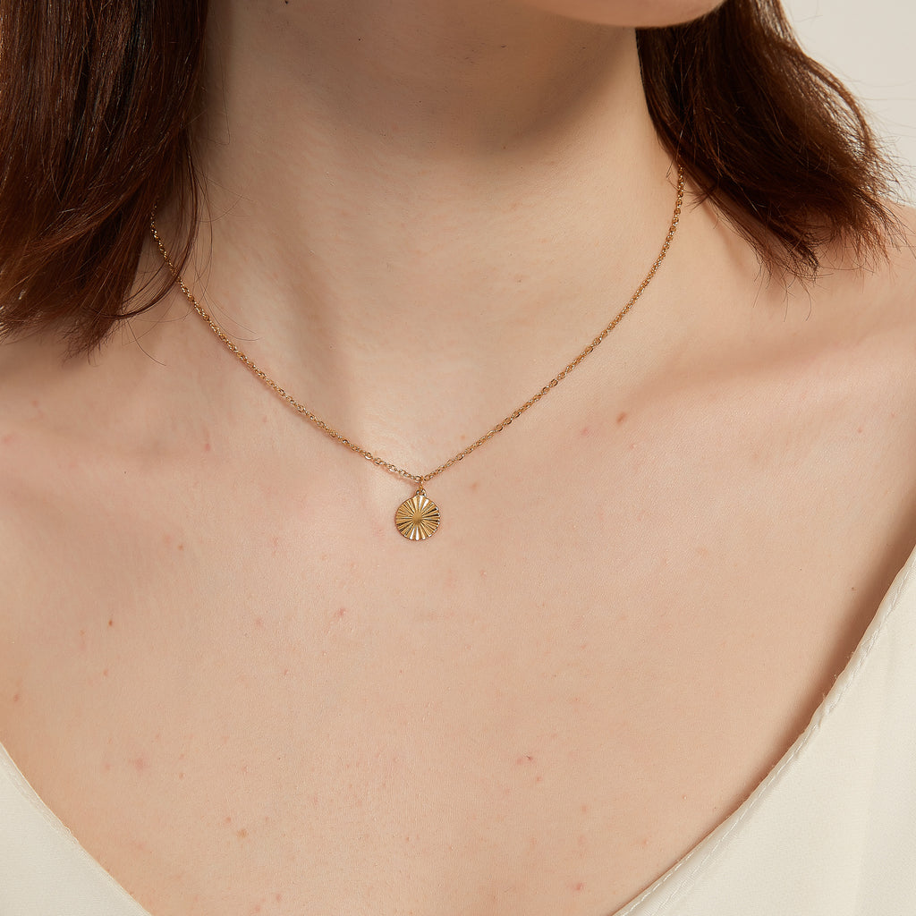 Maggie gold sunburst radiant disc pendant necklace