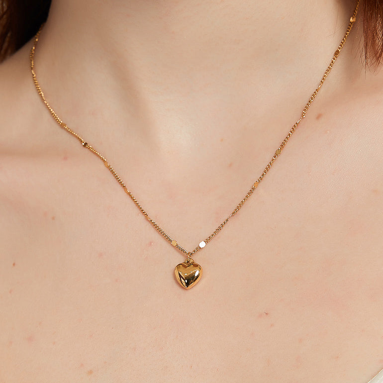 Stephanie gold puffy heart charm pendant necklace