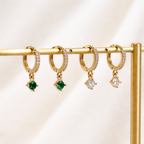 Gold Pave CZ Solitaire Drop Huggie Hoop Earrings For Women E156