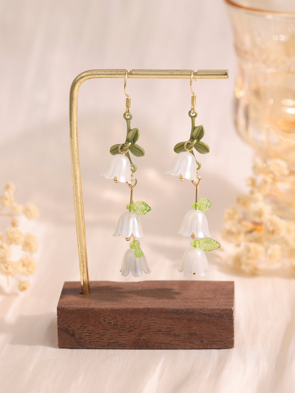 Double white lily of the valley flower dangle earrings E261