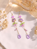 Purple lily flower & butterfly dangle earrings E269