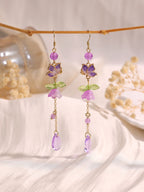 Purple lily flower & butterfly dangle earrings E269