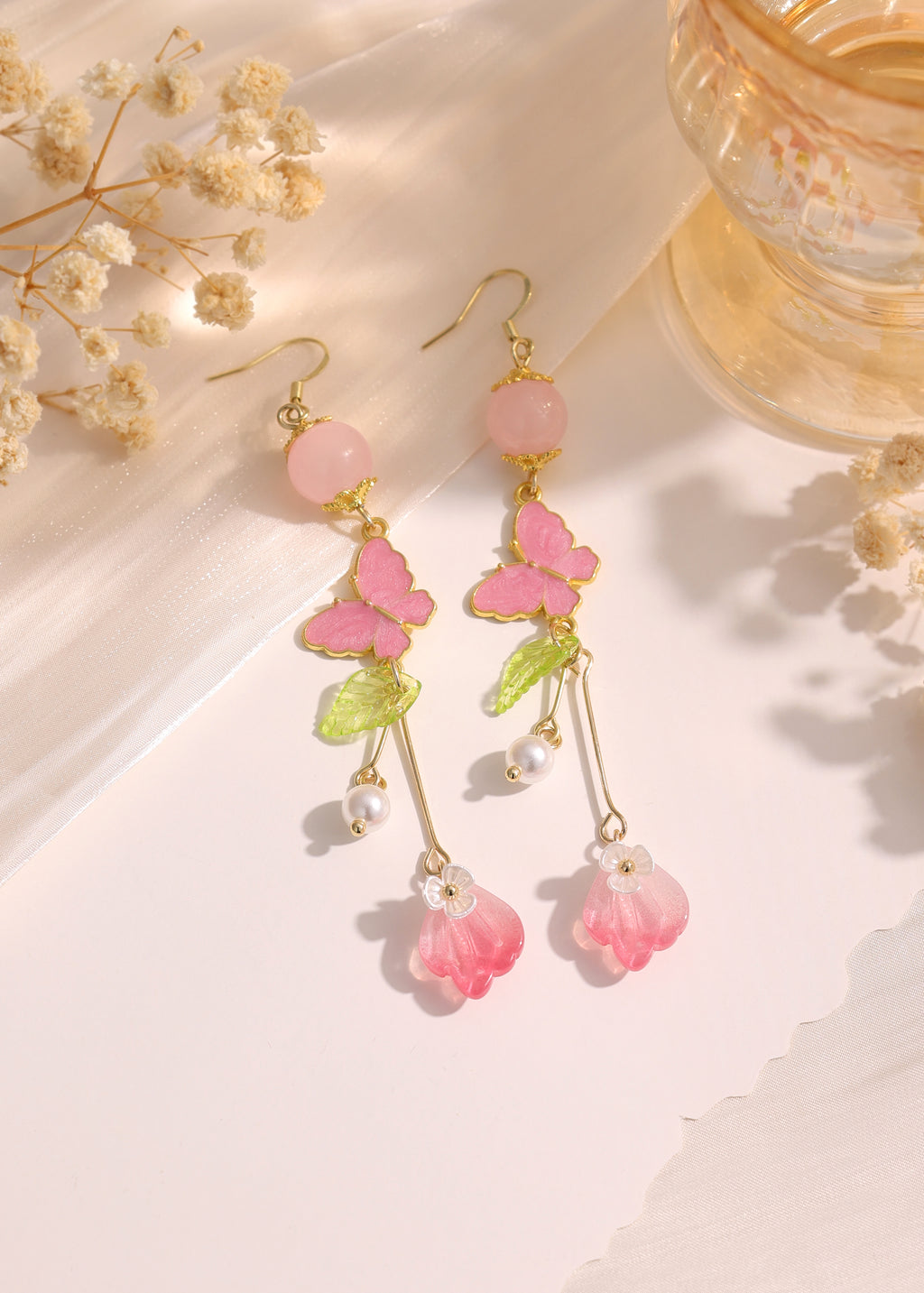 Crystal bead Butterfly Flower Pearl Dangle Earrings E264