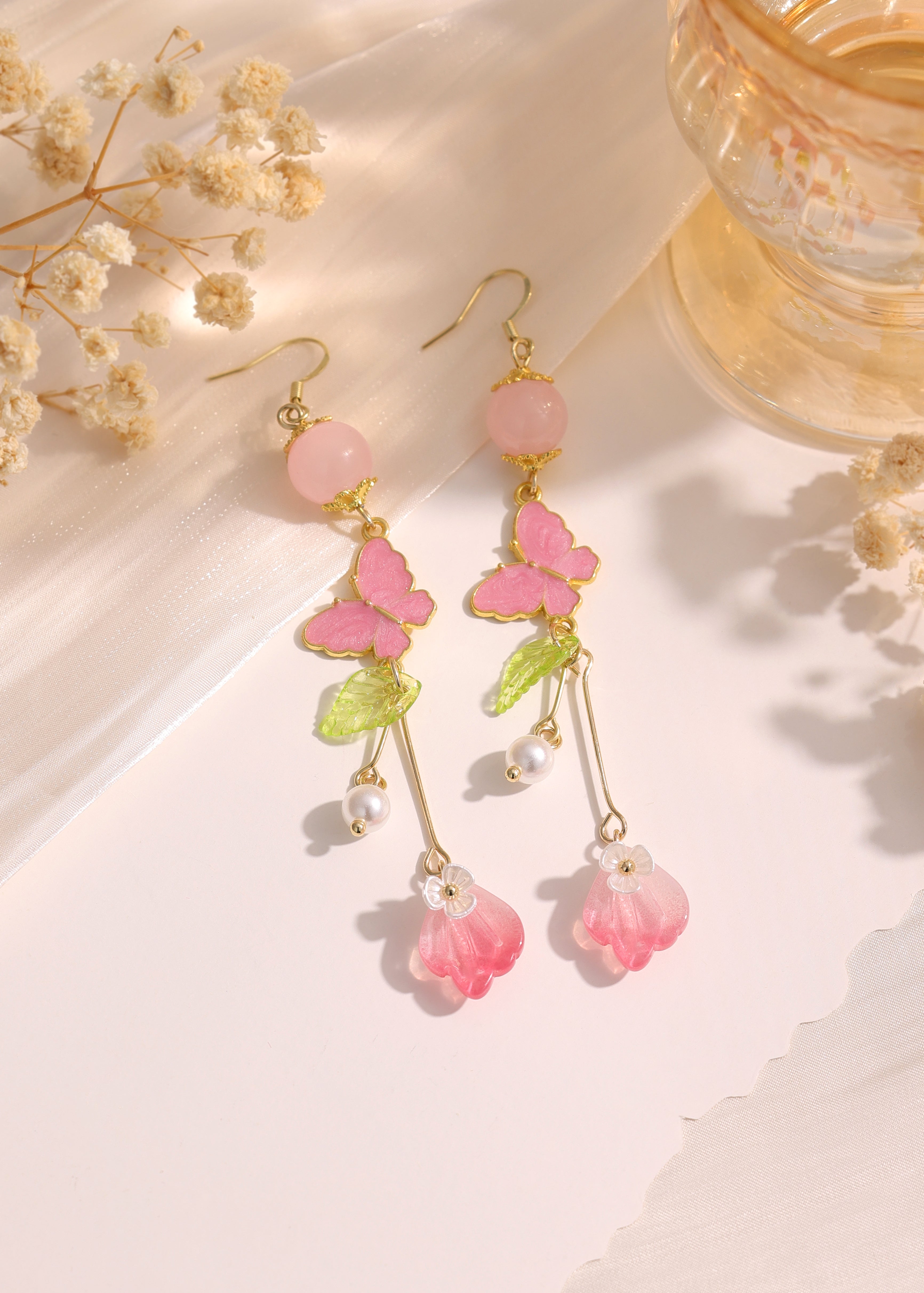 Crystal bead Butterfly Flower Pearl Dangle Earrings E264