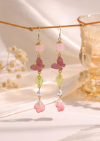 Crystal bead Butterfly Flower Pearl Dangle Earrings E264