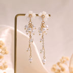 Iridescent white flower & pearl dangle earrings E263