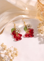 Pomegranate with white flower charm dangle earrings E259