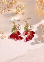 Pomegranate with white flower charm dangle earrings E259