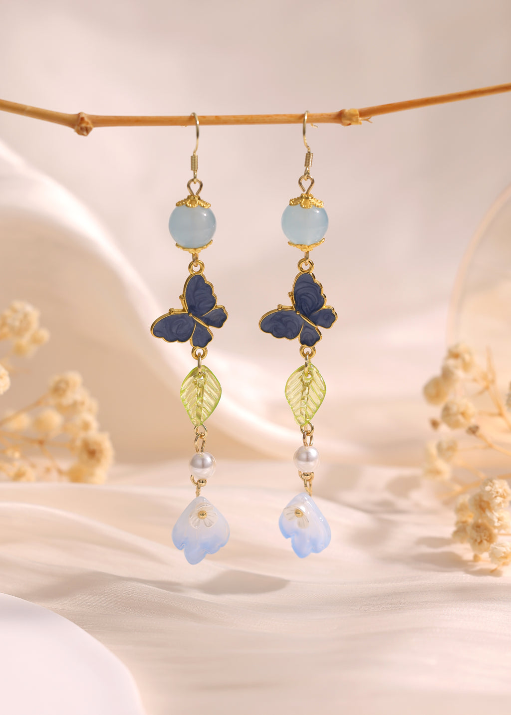 Crystal bead Butterfly Flower Pearl Dangle Earrings E264