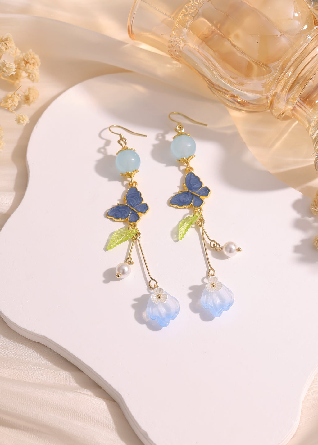 Crystal bead Butterfly Flower Pearl Dangle Earrings E264