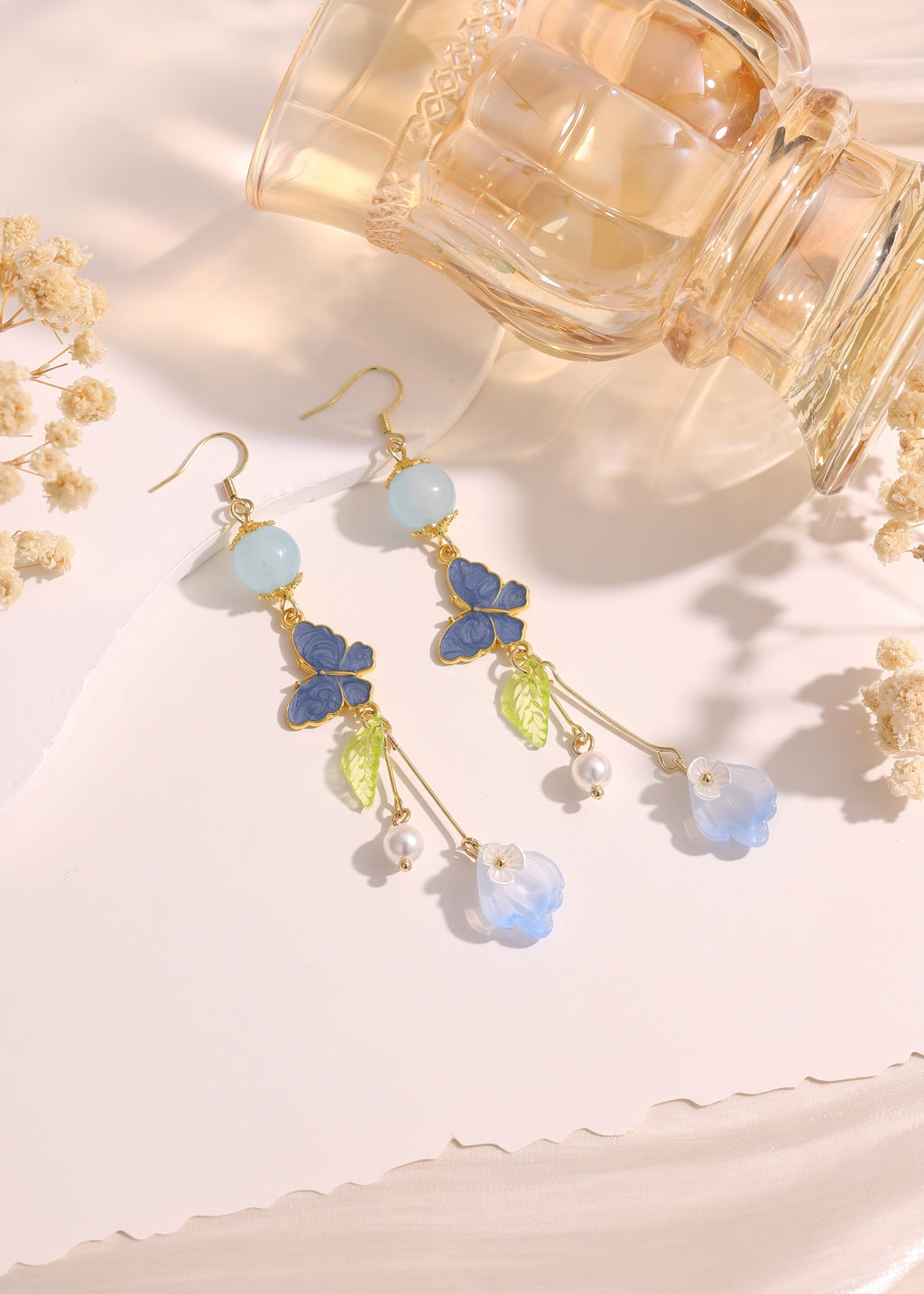 Crystal bead Butterfly Flower Pearl Dangle Earrings E264