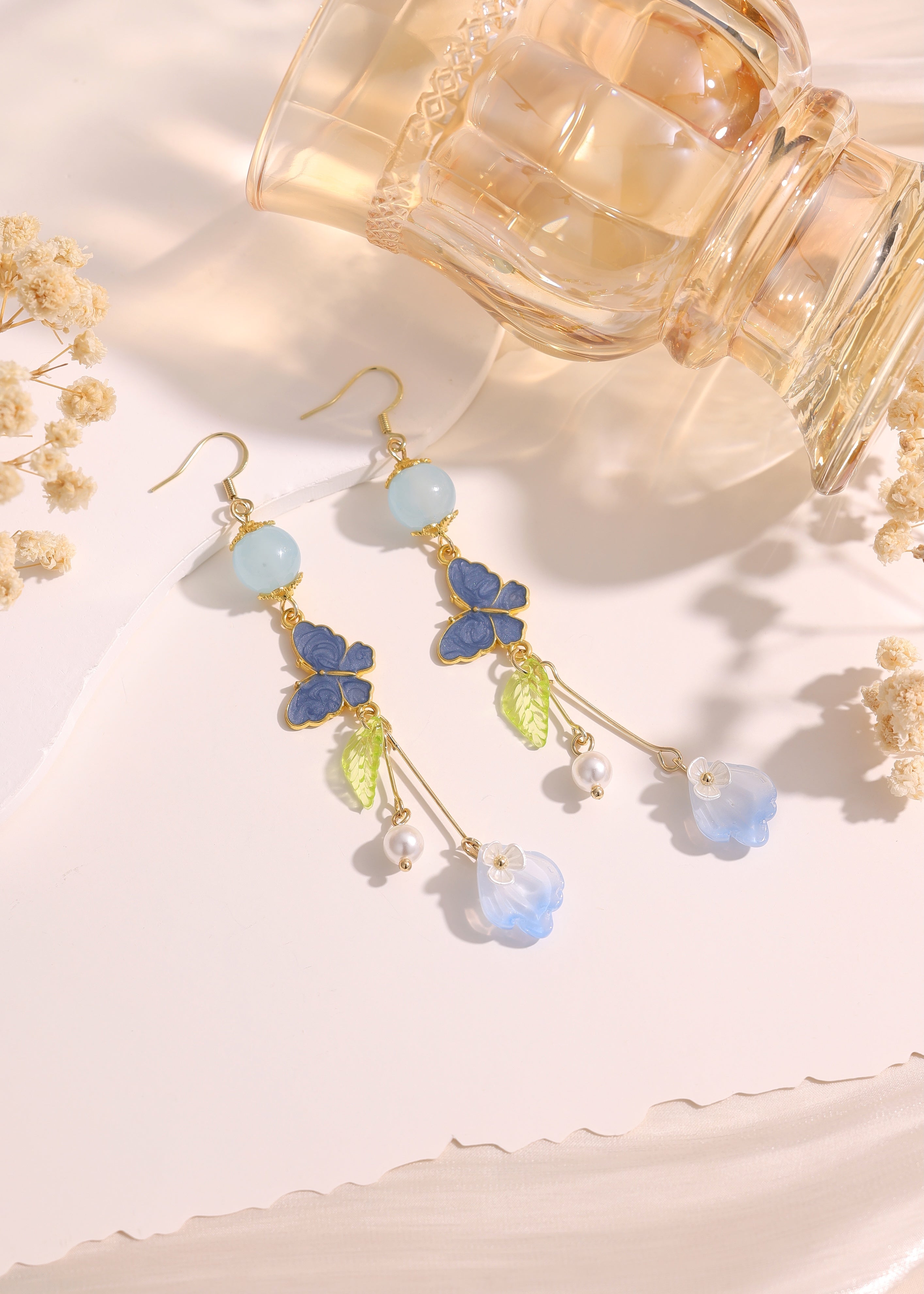 Crystal bead Butterfly Flower Pearl Dangle Earrings E264