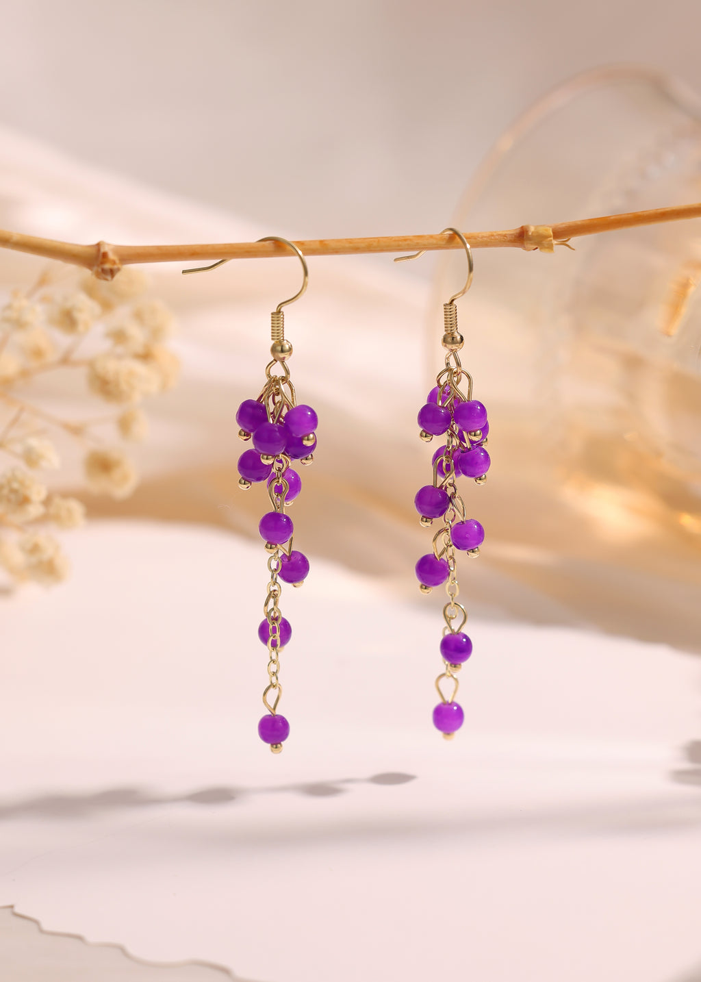 Purple cluster beads dangle earrings E273