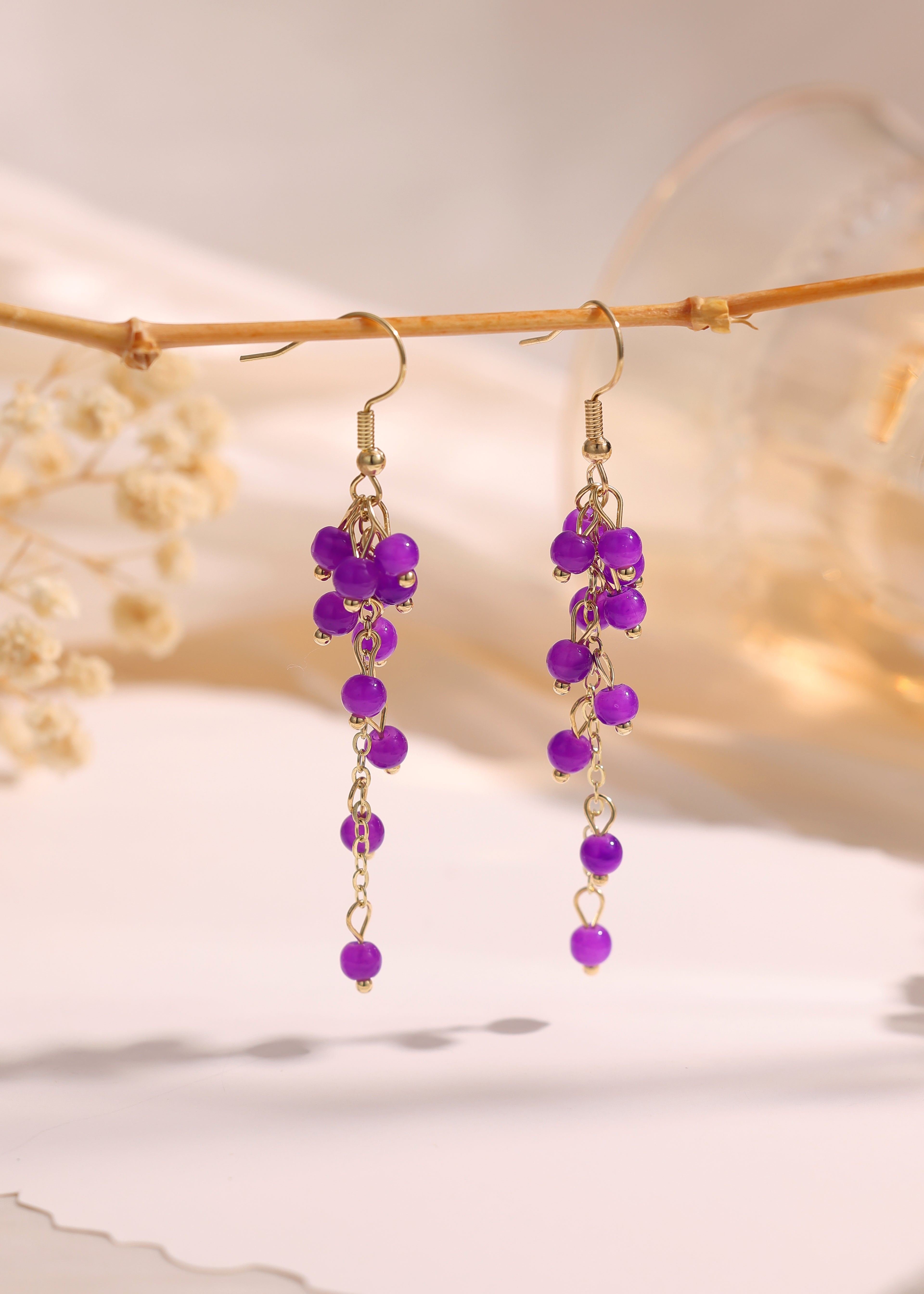 Purple cluster beads dangle earrings E273