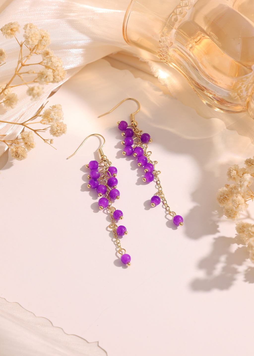 Purple cluster beads dangle earrings E273