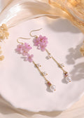 Purple cherry blossom pearl dangle earrings E270