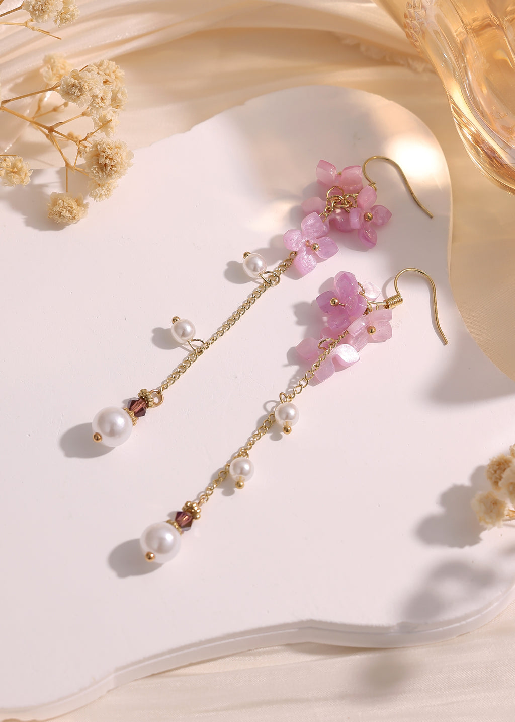 Purple cherry blossom pearl dangle earrings E270