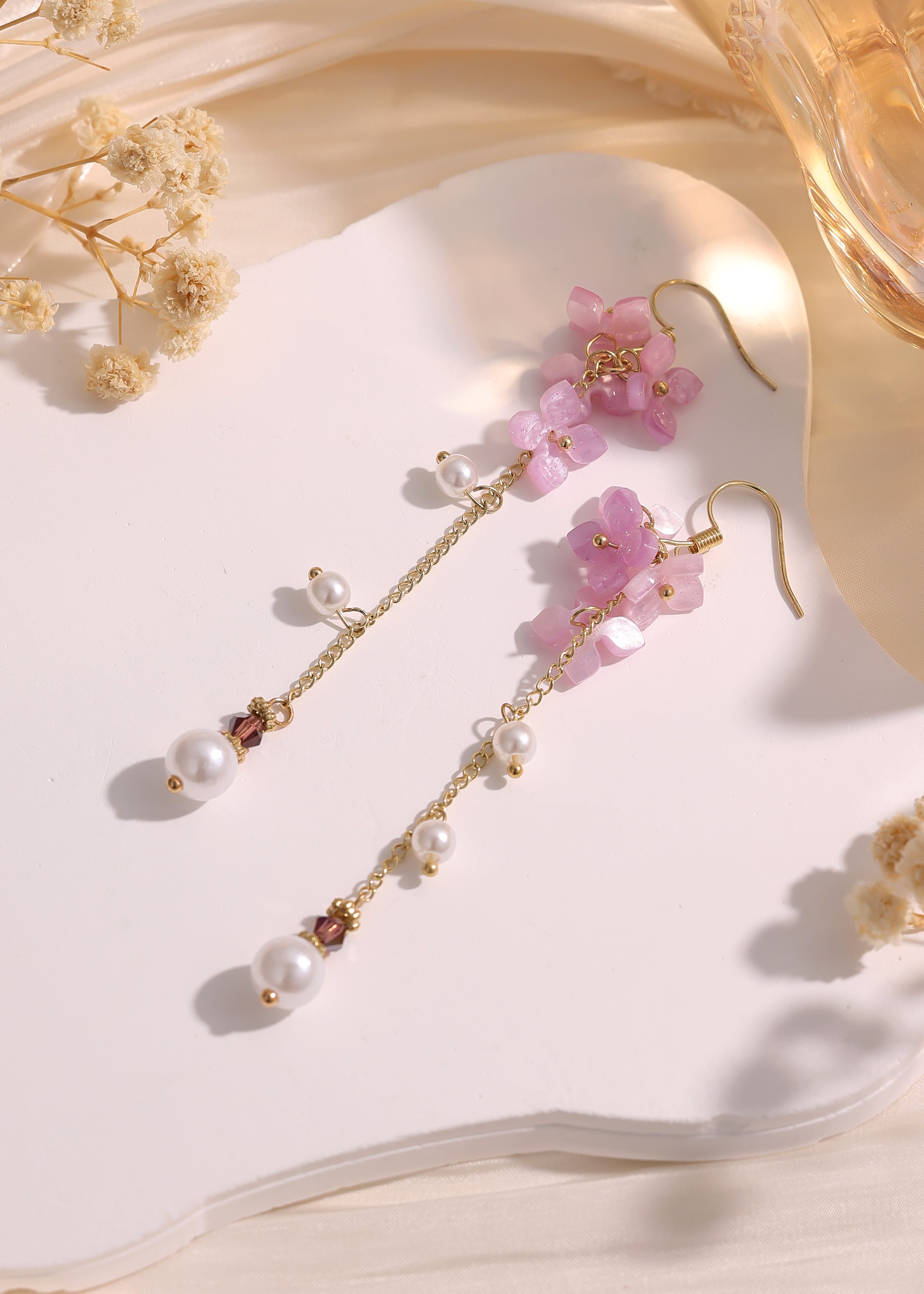 Purple cherry blossom pearl dangle earrings E270