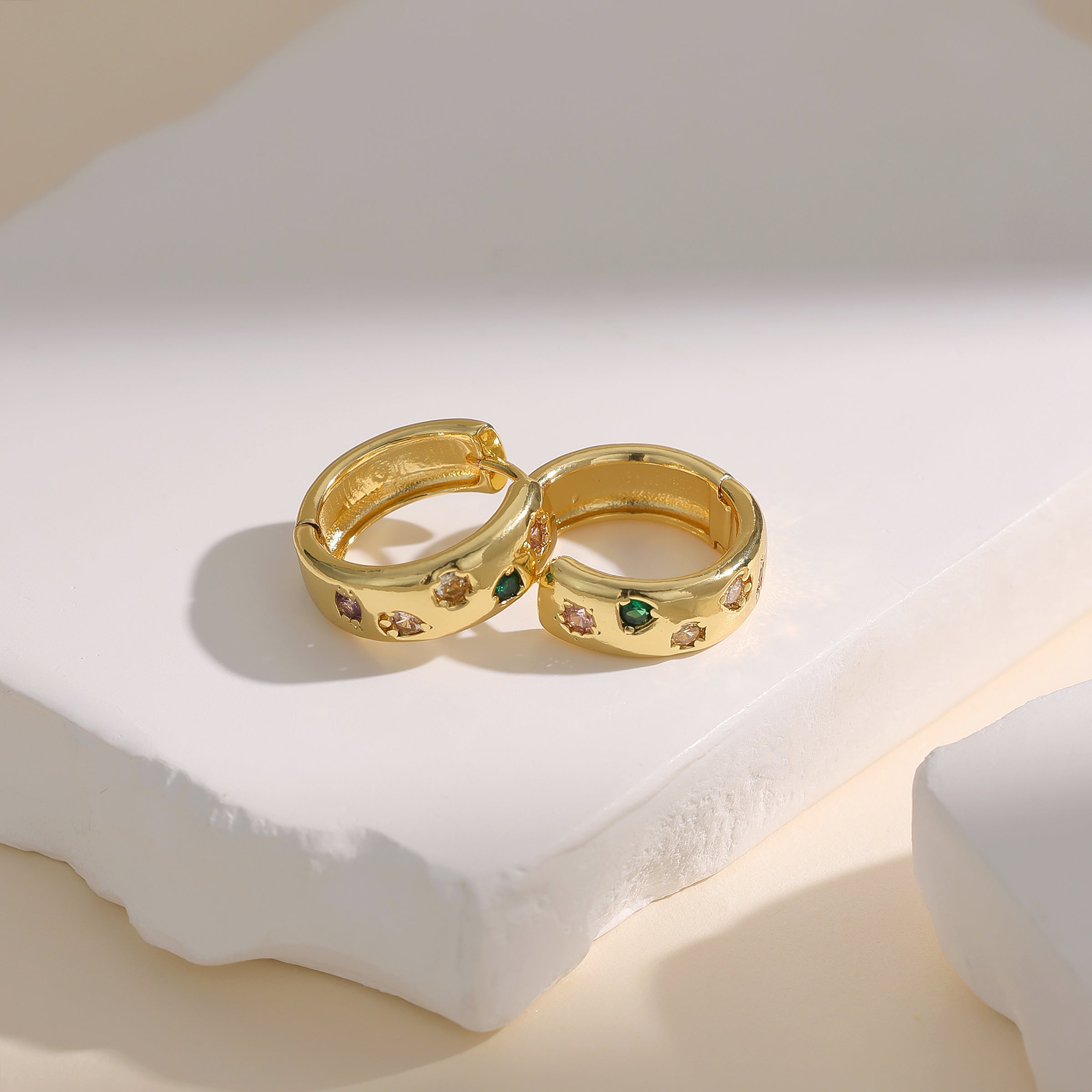 Color gemstone chunky Gold Huggie Hoop Earrings E248