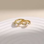 Dainty gold pearl cz huggie hoop earrings E250