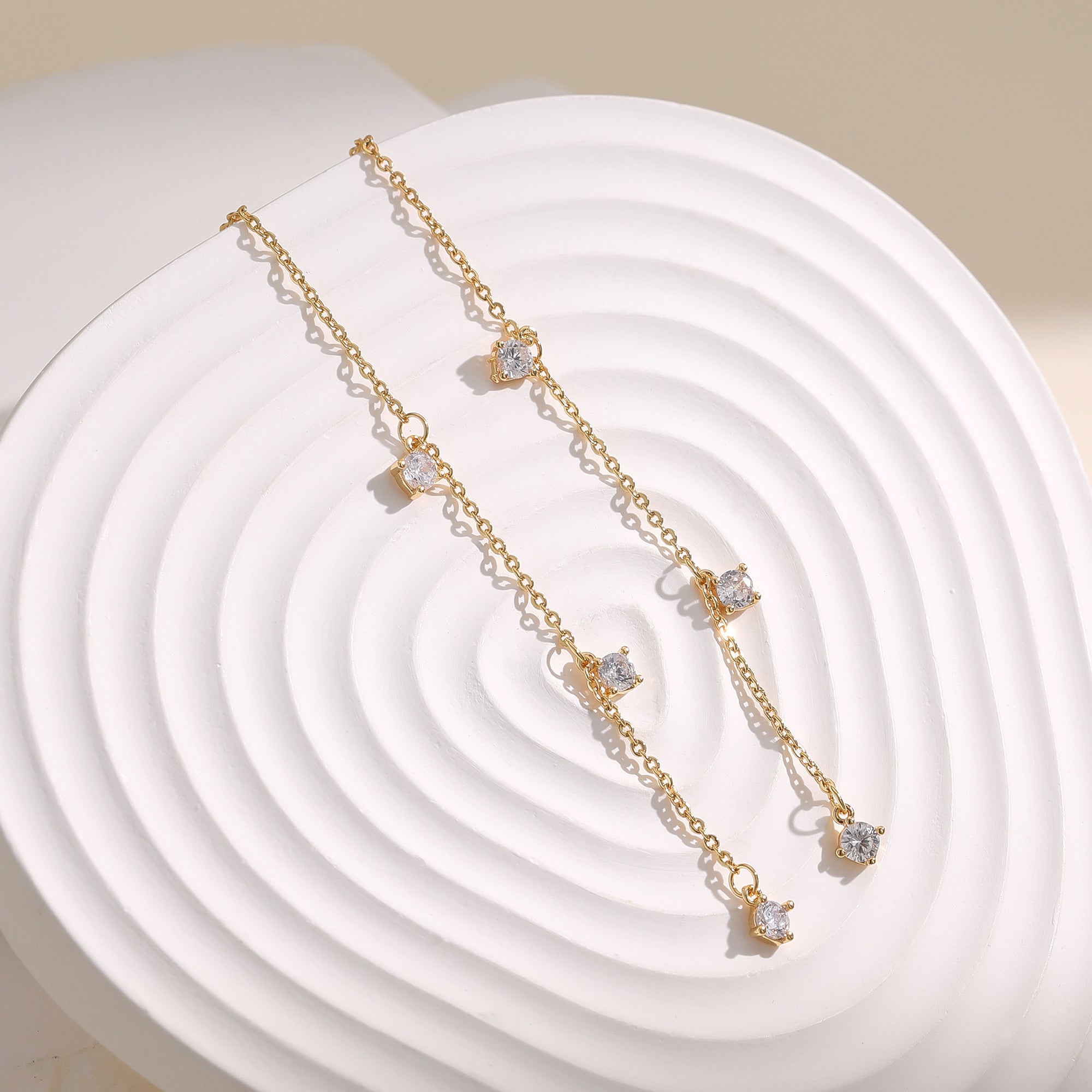 Gold CZ Chain Threader Dangle Earrings E252