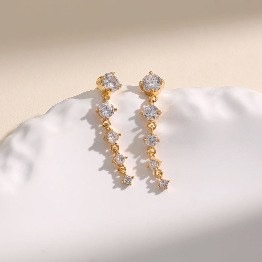 Gold Crystal Rhinestone Drop Dangle Earrings E251