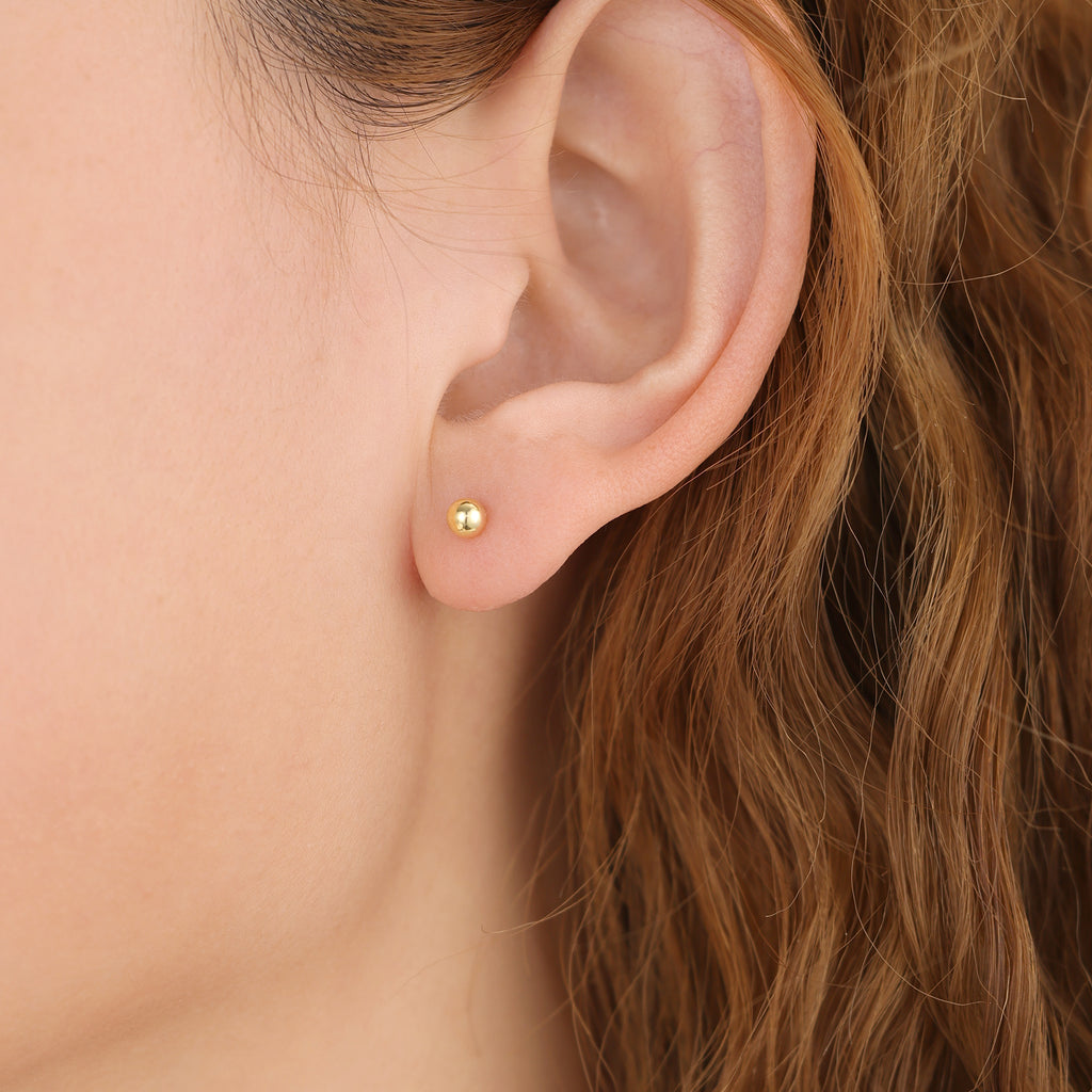 18K Gold Vermeil Tiny Dainty Ball Stud Earrings E097