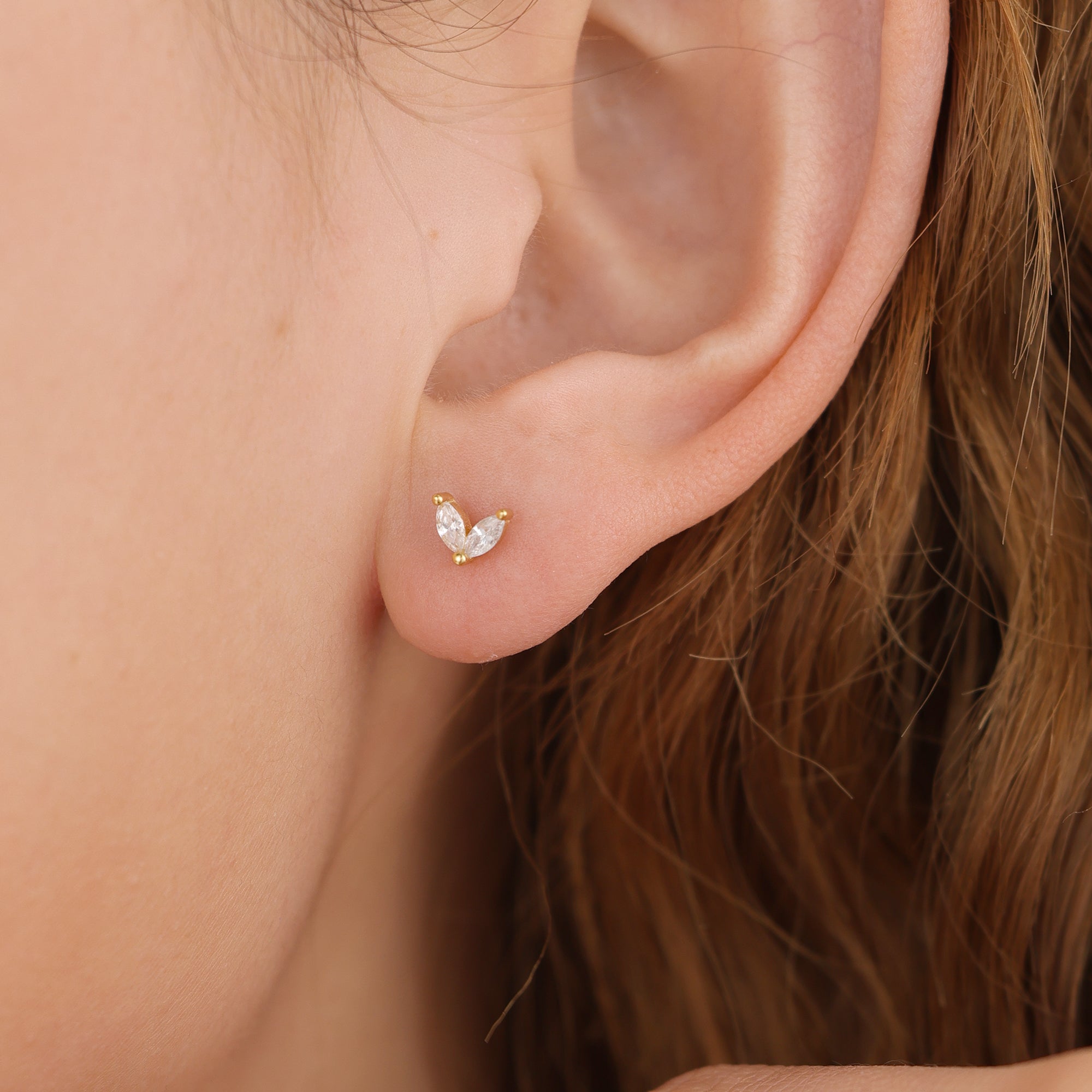 18K Gold Vermeil Marquise Crystal Flower Stud Earrings E100