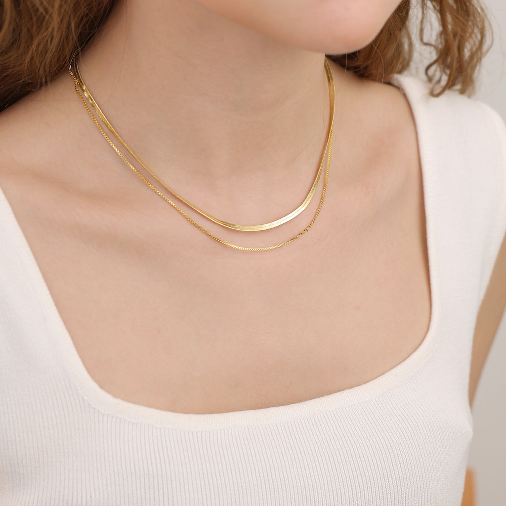 Minimalist gold duo chain layering necklace N011