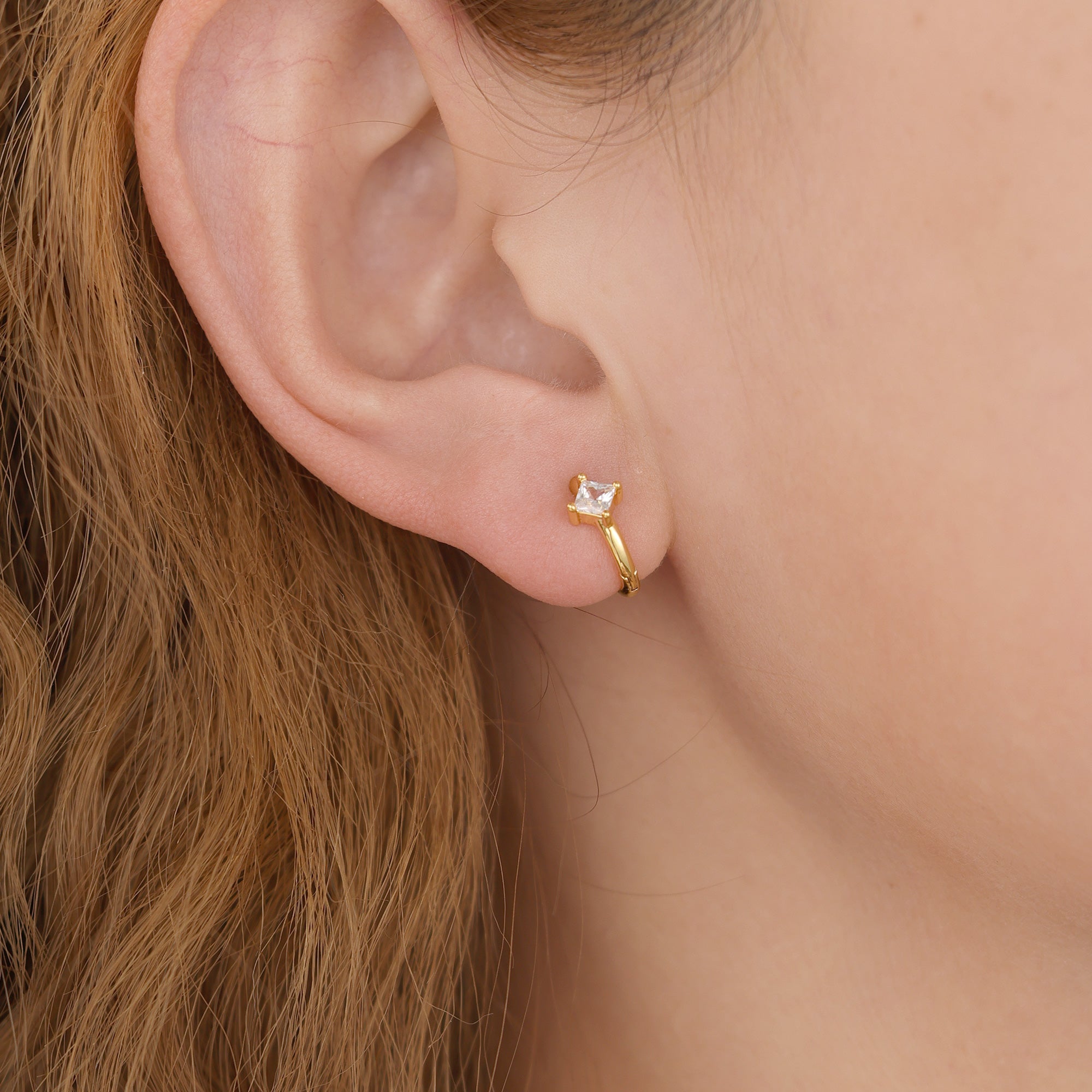 Gold Square CZ Huggie Hoop Earrings for Women E183