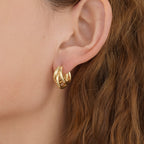 Gold Triple Huggie Open Hoop Earrings E117