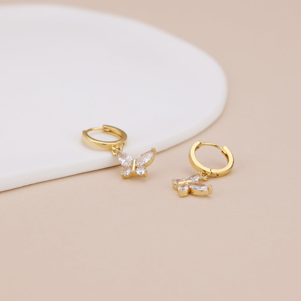 Crystal Butterfly Dangle Hoop Earrings E164