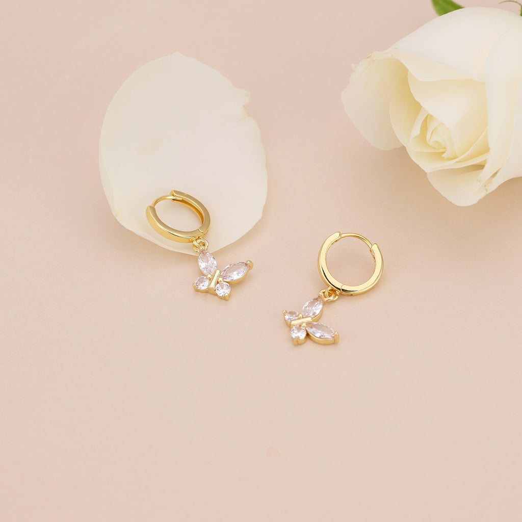 Crystal Butterfly Dangle Hoop Earrings E164