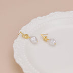 Gold Love Knot Dangle Pearl Earrings E161