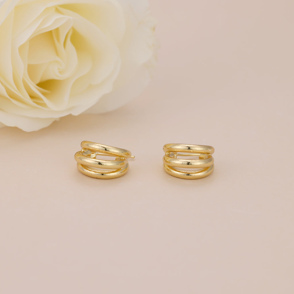 Gold Triple Huggie Open Hoop Earrings E117
