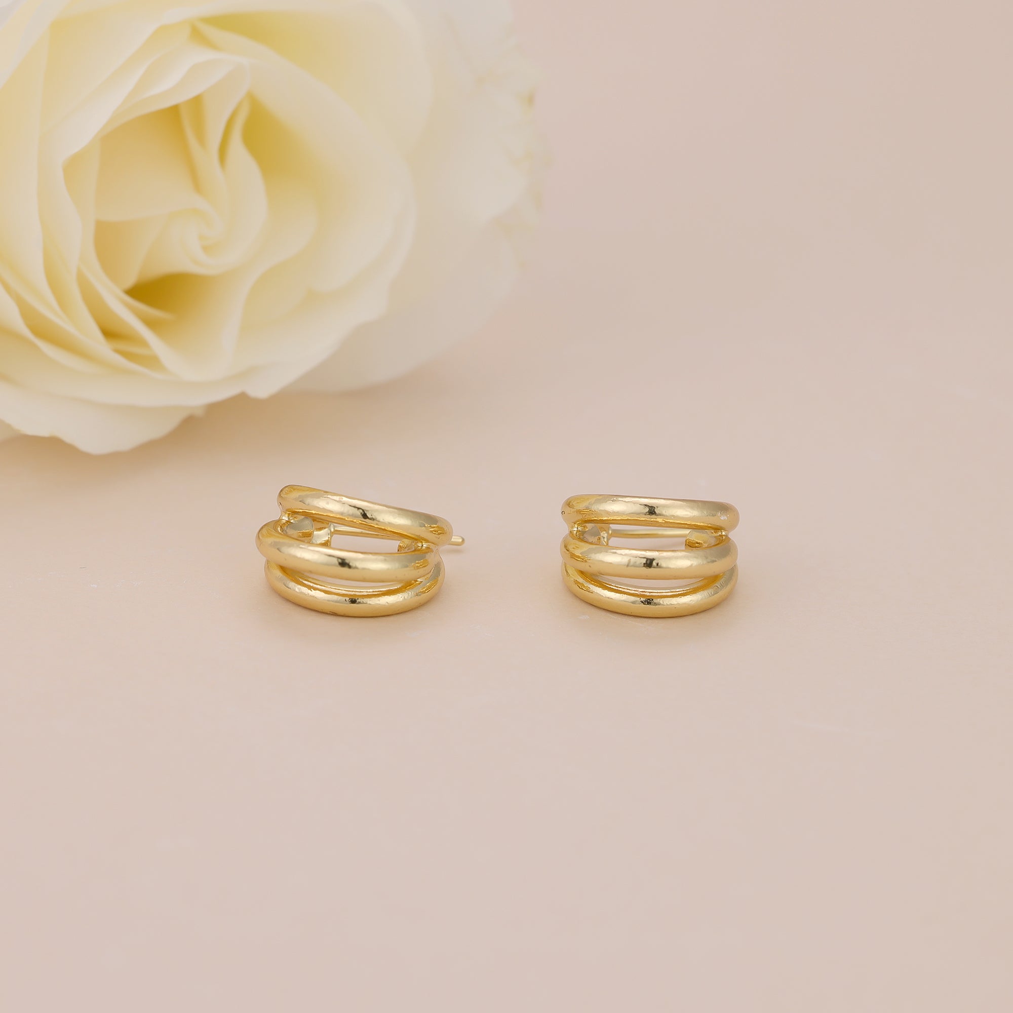Gold Triple Huggie Open Hoop Earrings E117