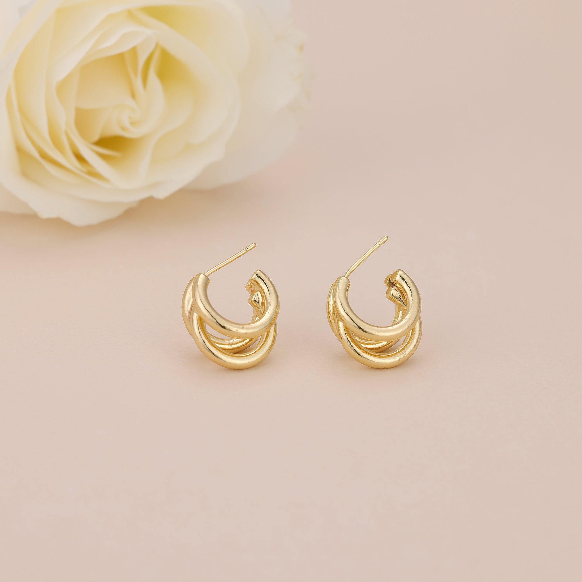 Gold Triple Huggie Open Hoop Earrings E117