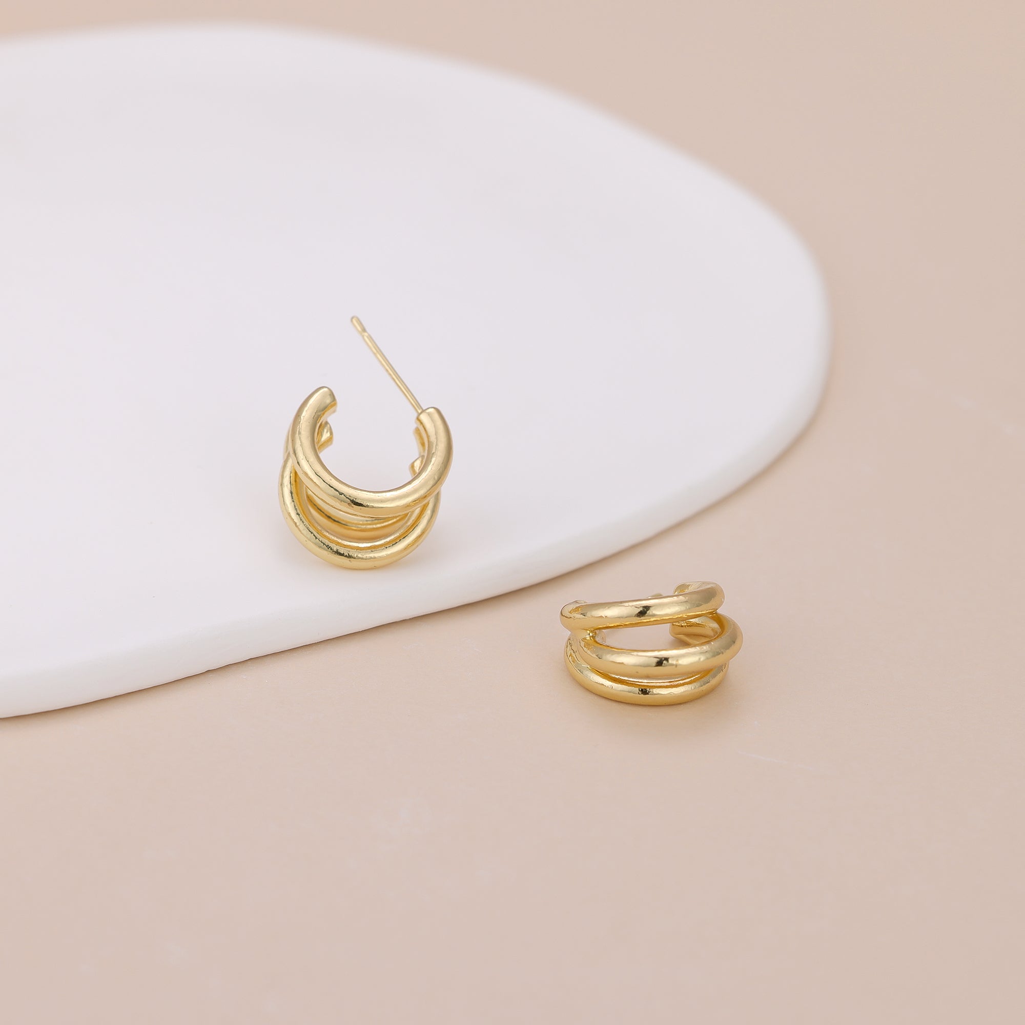 Gold Triple Huggie Open Hoop Earrings E117