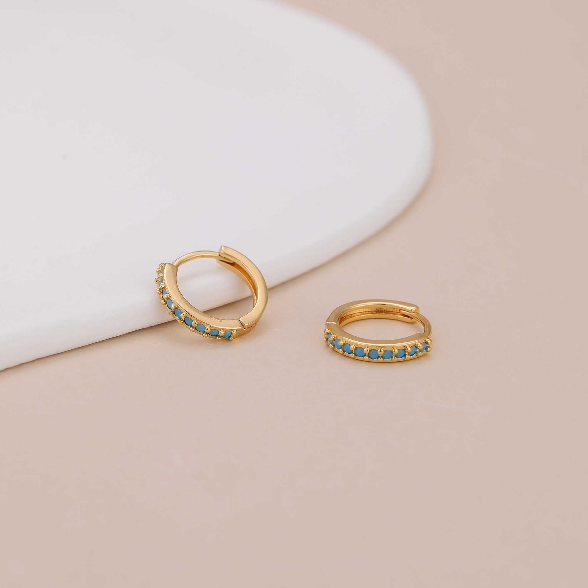 Dainty Gold Plated Turquoise Stone Huggie Hoop Earrings For Women E138
