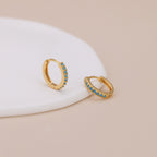 Dainty Gold Plated Turquoise Stone Huggie Hoop Earrings For Women E138