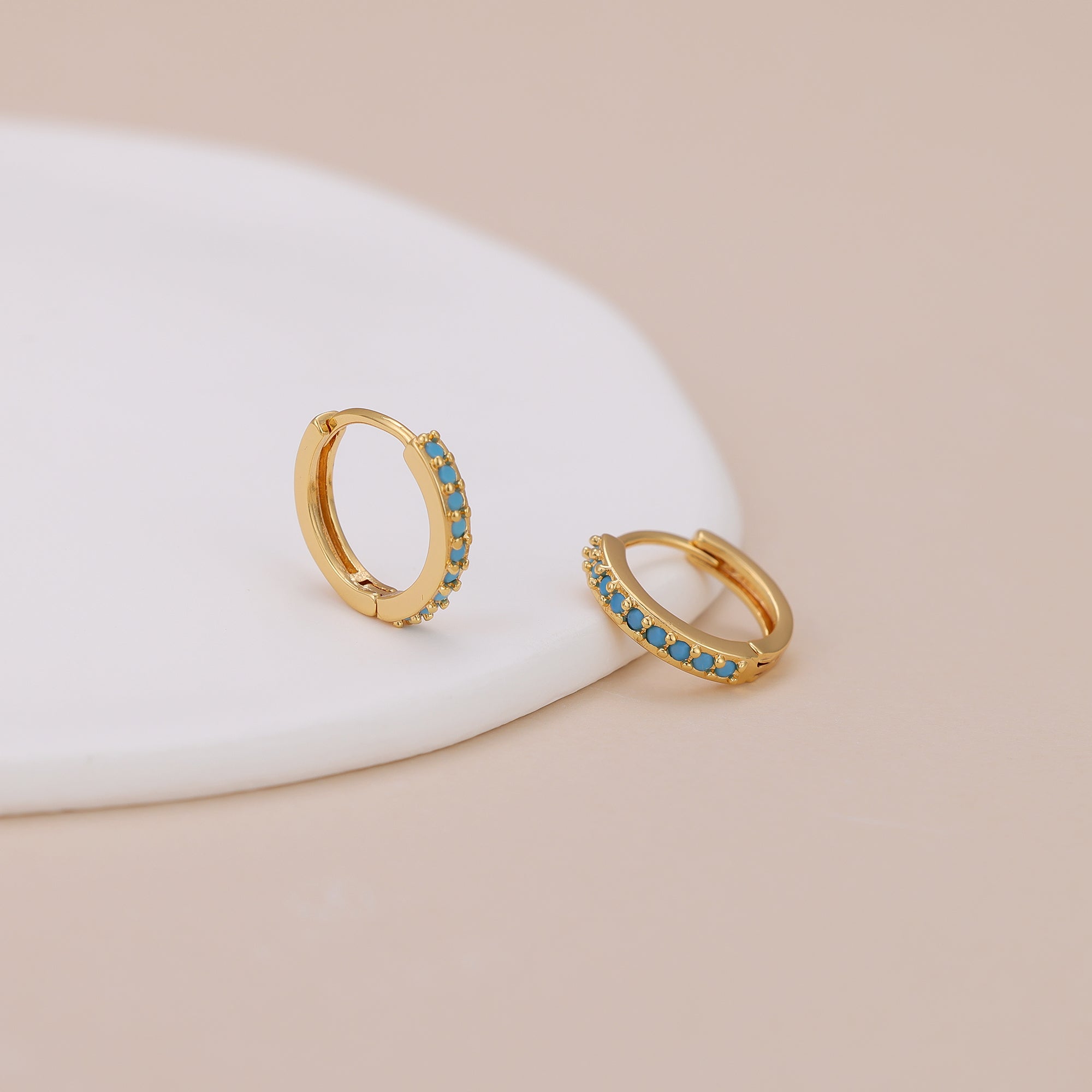 Dainty Gold Plated Turquoise Stone Huggie Hoop Earrings For Women E138