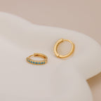 Dainty Gold Plated Turquoise Stone Huggie Hoop Earrings For Women E138