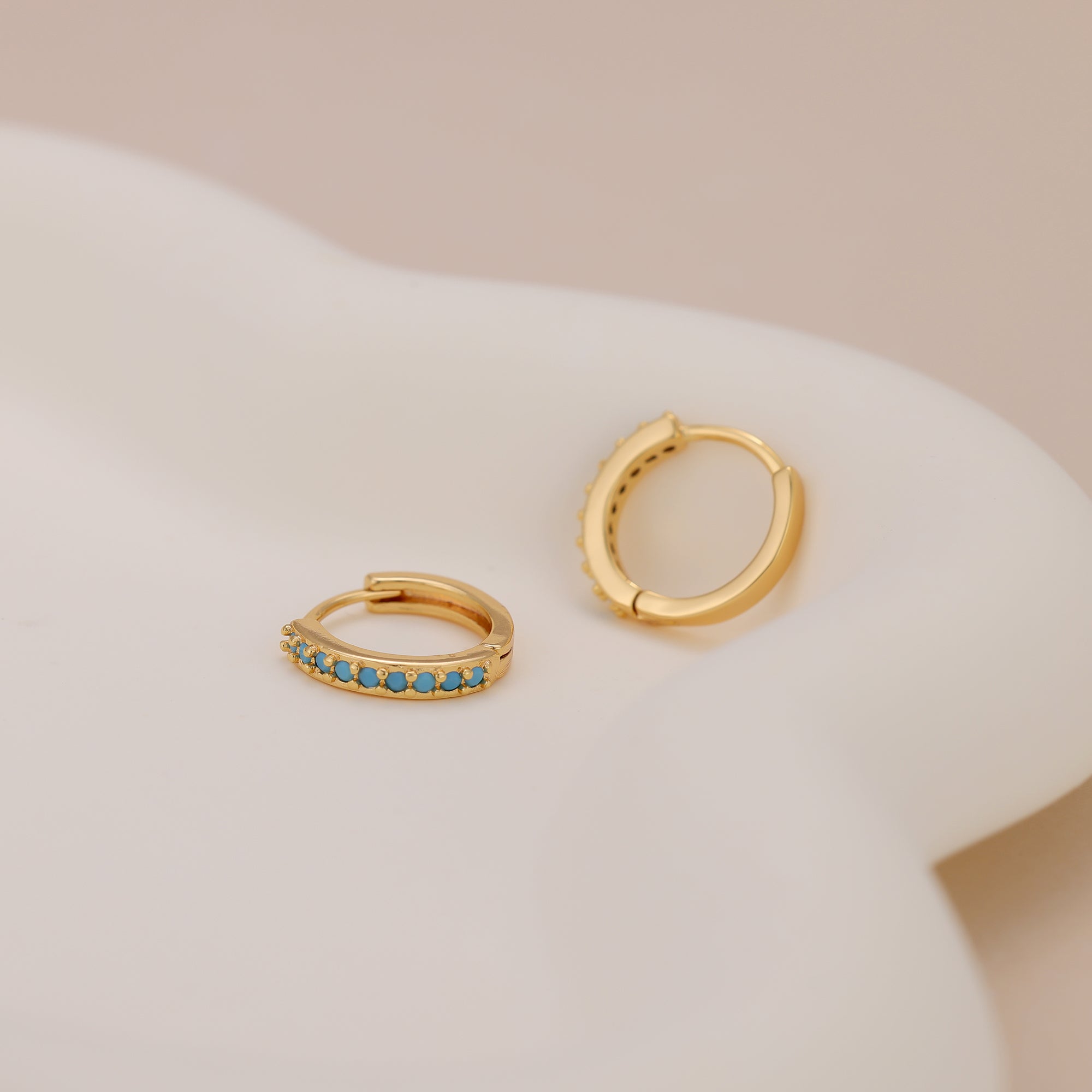 Dainty Gold Plated Turquoise Stone Huggie Hoop Earrings For Women E138