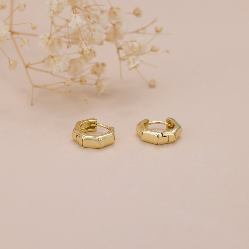 Hexagon huggie hoop earrings, gold hoop earrings E119