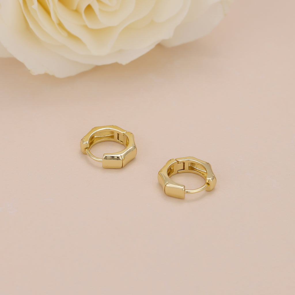 Hexagon huggie hoop earrings, gold hoop earrings E119