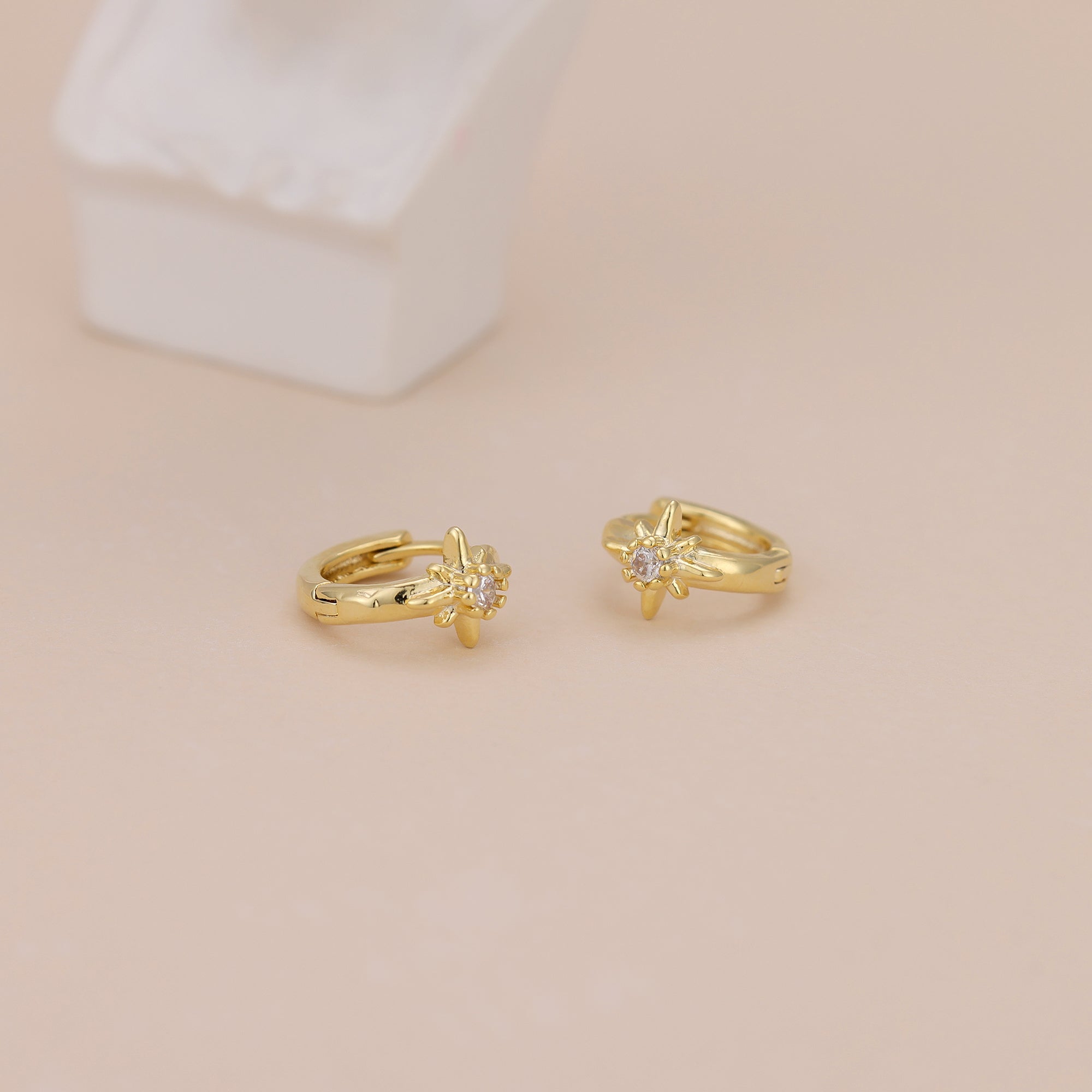 Gold Starburst Huggie Hoop Earrings with Cubic Zirconia for Women E168
