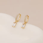 Gold Baguette CZ Drop Pave Huggie Hoop Earrings For Women E143
